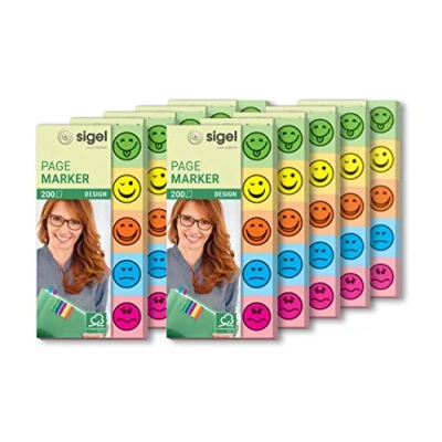 Abbildung von SIGEL HN502/10 Haftmarker Design Smileys aus Papier, 10 Stück á 200 Streifen im Format 20 x 50 mm, 5 Farben