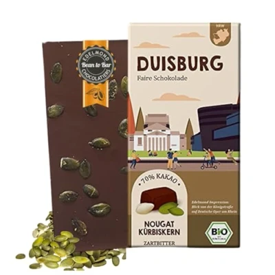 Abbildung von DUISBURG: Nougat und Kürbiskerne/Fair Trade Stadt Schokolade/Bio Zartbittere Tafel (1 Tafel, 80g)
