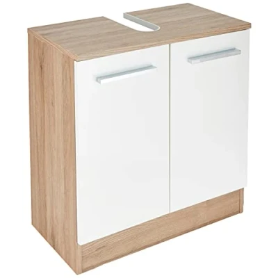 Abbildung von Pelipal Waschbeckenunterschrank Quickset 380 in Weiß Glanz/Sanremo Eiche Terra, 60 cm breit Waschbeckenschrank ohne Waschbecken mit 2 Türen