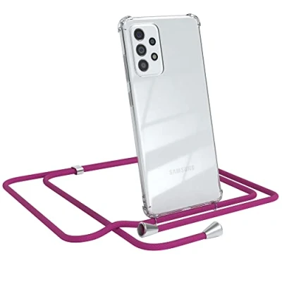 Abbildung von EAZY CASE Handykette kompatibel mit Samsung Galaxy A72 / 5G Handyhülle Umhängeband, Handykordel Schutzhülle, Silikonhülle, Hülle Band, Stylische Kette für Smartphone, Pink
