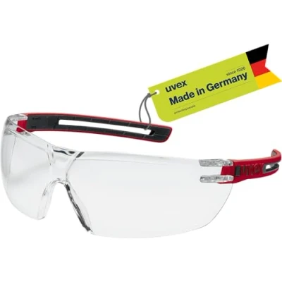 Abbildung von Uvex tune up Schutzbrille Sicherheitsbrille mit 100% UV Schutz metallfrei, Anti Beschlag &amp; kratzfest superleicht (23g) rot/schwarz, transparent