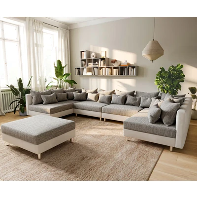 Abbildung von Wohnlandschaft Clovis XL Weiss Hellgrau Modulsofa Hocker