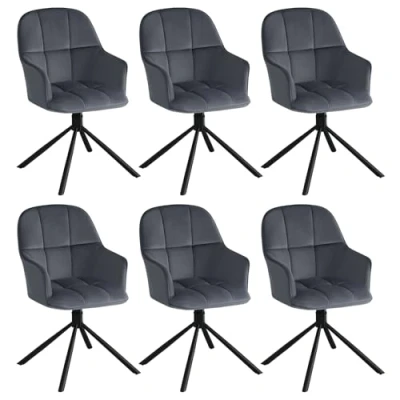 Abbildung von Lestarain 6er Set Esszimmerstühle drehbar, Stuhl Esszimmer, Drehstuhl, Küchenstuhl mit Armlehnen Rückenlehne, Wohnzimmerstuhl, Polsterstuhl, Sessel, Metallbeine, Samt, Dunkelgrau, LCNI126001 1