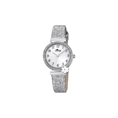 Abbildung von Lotus Kinder Armbanduhr Leder Silber mit Blume 36mm