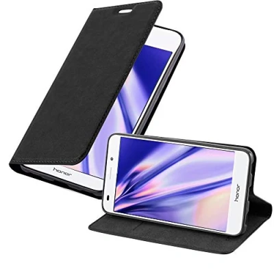 Abbildung von Cadorabo Hülle kompatibel mit Honor 5C aus Premium Kunst Leder Flip Klappbare Stoßfeste Magnetische [Standfunktion] [Kartenfächern] Cover für Tasche in Schwarz