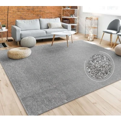 Abbildung von Teppich Wohnzimmer Schlafzimmer Esszimmer Kurzflor Moderne Optik Einfarbig Pastell, Grösse:160x220 cm, Farbe:Anthrazit