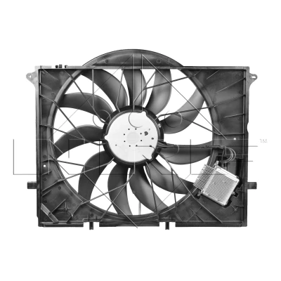 Abbildung von NRF 47297 Lüfter 530 12 850 mit Kühlerlüfterrahmen (Zarge), bürstenloser Motor Steuergerät MERCEDES BENZ: S Klasse Coupe, Limousine