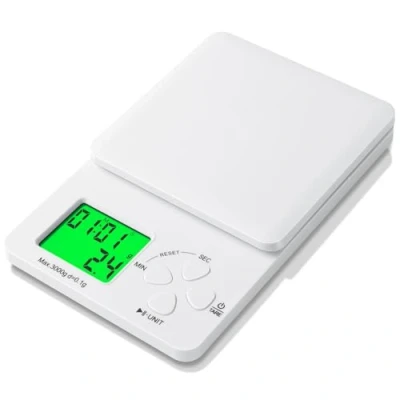Abbildung von AiQInu Küchenwaage Digital mit Timer, 3kg/0.1g Hochpräzise Kaffeewaage, Kitchen Scale LED Anzeige, Multifunktionale Magnetische Essenswaage für Küche
