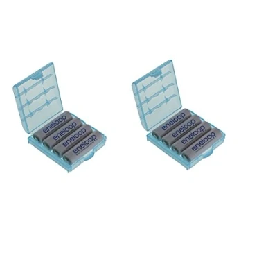 Abbildung von 8er Pack Panasonic Version ENELOOP Mignon Typ AA Akkus 2000 mAh BK 3MCCE mit 2X hochwertigen Akkuboxen der Firma HEIBA Electronics