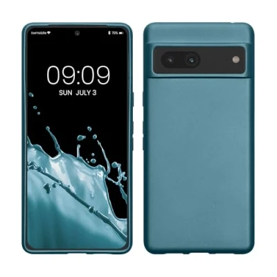 Abbildung von kwmobile Case kompatibel mit Google Pixel 7 Hülle Schutzhülle aus Silikon metallisch schimmernd Handyhülle Metallic Karibikblau