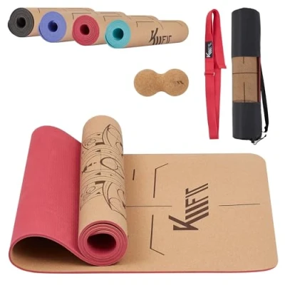 Abbildung von KM Fit Yogamatte Gymnastikmatte Fitnessmatte Pilates Sportmatte Bodenmatte mit Tasche (Set), extra dick, rutschfest, nachhaltig