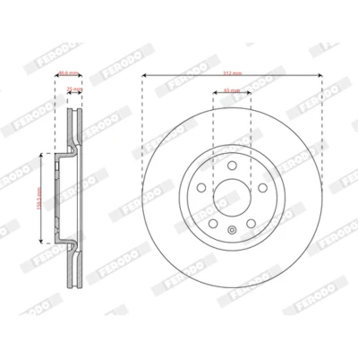 Abbildung von FERODO Bremsscheibe MG: MG HS 312mm 25mm 5 Belüftet beschichtet DDF2702C 10174827,10795799 Bremsscheiben, Scheibenbremsen