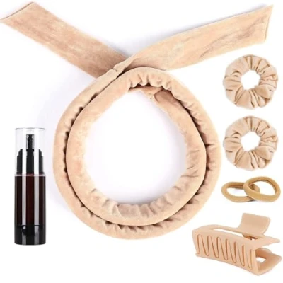 Abbildung von Heatless Lockenwickler Stirnband, 7 PCS Curls Set, Soft Velour Hair Curler, Curlers No Heat for Short &amp; Long (Khaki, 7Pcs)
