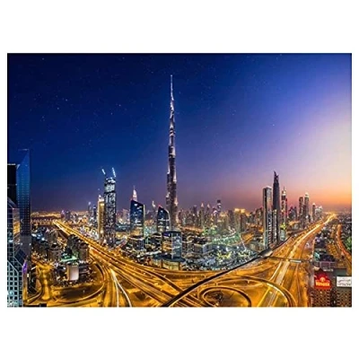 Abbildung von 5D DIY Diamond Painting Voll Kit,Dubai City Nachtansicht Diamant Gemälde Erwachsene/Kinder Kristall Strass Stickerei Kreuzstich Große Mosaik Malerei Art Crafts Home Wall Decor Gift Round Drill,50x60cm