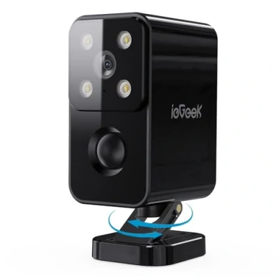 Abbildung von ieGeek 180 Überwachungskamera Aussen Akku, Kabellos Innen mit PIR Bewegungserkennung, Farbige Nachtsicht, Zwei Wege Audio, 2.4GHz WLAN, Alexa, IP65 (Schwarze)