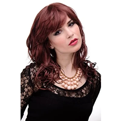 Abbildung von WIG ME UP Damen Perücke leichter Wetlook Braun Rostbraun halblang Pony als Scheitel stylbar ca. 50 cm 5019 35