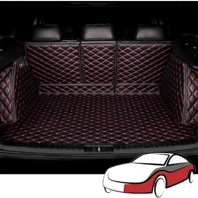Abbildung von Auto Leder Kofferraumwanne Kofferraummatte für Hyundai Tucson 2021 2022 2023 2024 Trunk Mat Boot Mats VollstäNdige Einkreisung Schutzmatten ZubehöR,BlackRed