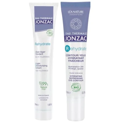 Abbildung von Eau Thermale Jonzac® Rehydrate Gesichtsroutine leichte Fondant Pflege (50 ml) + Frische Augenkontur (15 schützt die Haut 24h Feuchtigkeit Hyaluronsäure 99% natürlichen Ursprungs