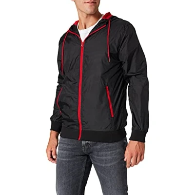 Abbildung von Build Your Brand Herren Windrunner Jacke, per pack Mehrfarbig (Blk/Red 00044), XX Large (Herstellergröße: XXL)