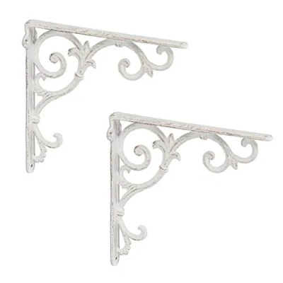 Abbildung von Relaxdays Set of 2 Shelf Brackets Regalwinkel antik, 2er Gr. M, Regalträger Gusseisen, Barocke Ornamente, Winkel für Regale, Vintage, weiß, 24,5 x 4 cm