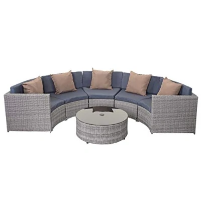 Abbildung von Mendler Poly Rattan Garnitur rund HWC E17, Garten Set Sitzgruppe grau, Polster dunkelgrau, Kissen beige