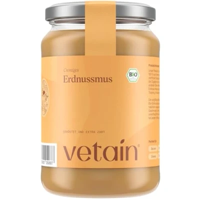 Abbildung von Vetain Bio Erdnussmus Cremig 500g Aus 100% gerösteten Erdnüssen Vegane Erdnussbutter Ohne Zusatzstoffe, Zuckerzusatz &amp; Palmöl ideal für Müsli, Porridge oder als Brotaufstrich