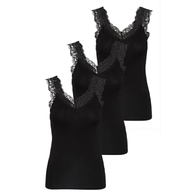Abbildung von PIECES Damen PCBARBERA LACE TOP Spitzentop,3 Pack, Black/3 PACK Black Black, L