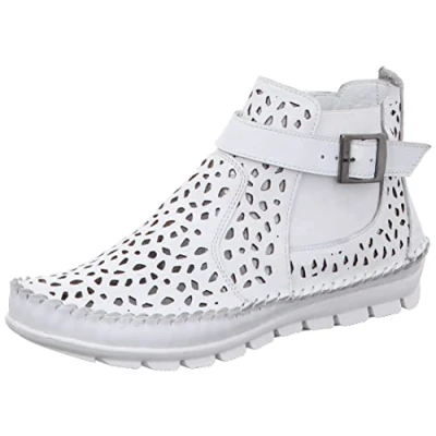 Abbildung von Gemini Damen Stiefelette Stretcheinsatz Schnalle Cutouts Muster 340207, Größe:42 EU, Farbe:Weiß