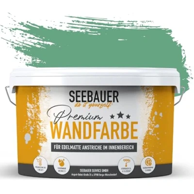 Abbildung von SEEBAUER diy Wandfarbe Grün 2,5L für Innen (No. 751 Pine Bloom) Edelmatte grüne Innenfarbe Grüntöne sehr hohe Deckkraft Matt, Abwaschbar und Tropffrei