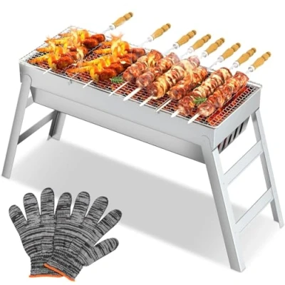 Abbildung von CIRULLI Tragbarer Holzkohlegrill aus EdelstahlKompakter,Klappbarer BBQ grill für Camping,Garten und Balkon,outdoor grill,Camping (44x20x36cm) Kohlegrill