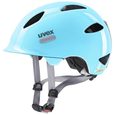 Abbildung von uvex oyo leichter Fahrradhelm für Kinder individuelle Größenanpassung erweiterbar mit LED Licht cloud blue grey 45 50 cm