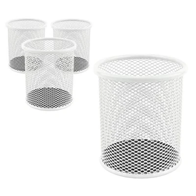 Abbildung von Leviatan Metall Stifteköcher 24 Stück Stiftehalter rund aus Drahtmetall Mesh Multifunktions Becher für Kugelschreiber Ø91 mm Perlmuttfarben
