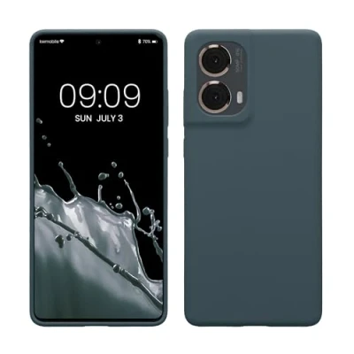 Abbildung von kwmobile Hülle kompatibel mit Motorola Moto G85 5G Silikon Handy Case Handyhülle weiche Oberfläche kabelloses Laden Dunkler Schiefer