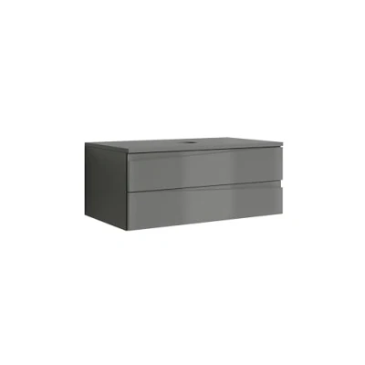 Abbildung von byLIVING Waschtisch Shape/Moderne Bad Kommode/Front Hochglanz Anthrazit / 2 Schubladen mit gefräster Griffleiste/Korpus Melamin anthrazit/Schrank/B 80, H 33, T 47 cm