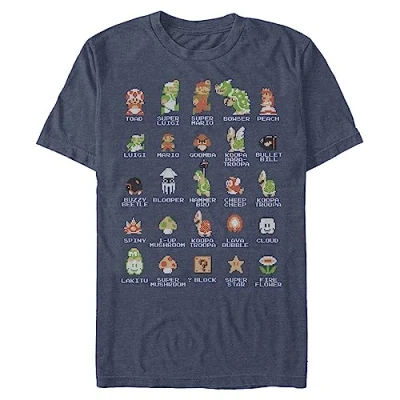 Abbildung von Nintendo Herren Pixel Cast T Shirt, Premium Royal Heather, L