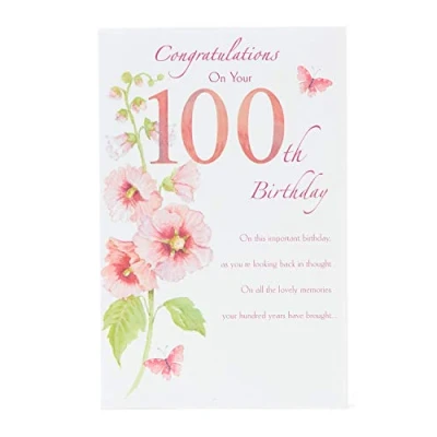 Abbildung von UK Greetings Geburtstagskarte zum 100. Geburtstag für sie/Freundin, zartes rosa Blumen Design