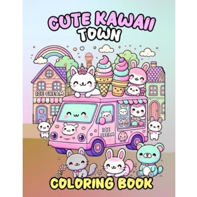 Abbildung von Cute Kawaii Town: Town Coloring Book With Animals For Kids And Adults