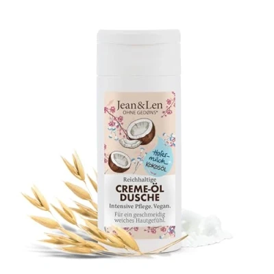 Abbildung von Jean &amp; Len Reichhaltige Creme Öl Dusche Hafermilch Kokosöl Reisegröße, schützt die Haut vor dem Austrocknen, praktische ohne Parabene Silikone, pH hautideal, vegan, 50 ml (1er Pack)