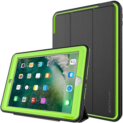 Abbildung von TECHGEAR D Fence Koffer für iPad 9.7 Zoll (2018/2017) Schlanker, schlagfester, robuster Schutzanzug Rüstung Defence Smart Fall Kinder Schulen Builders Workman Schale Schwarz/Grün