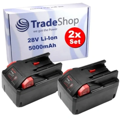 Abbildung von 2X Trade Shop Li Ion Werkzeug Akku 28V / 5000mAh kompatibel mit Milwaukee 48 11 2830, 0700956730, 4932352732, 4932 3991 96, 1830, 2850