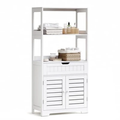 Abbildung von Mondeer Badkommode Badezimmerschrank (Modernes Shutter Design), mit 1 Schublade Schrank 2 Offene Aufbewahrungsfächer