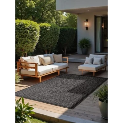 Abbildung von Hanse Home Northrugs Kona In &amp; Outdoor Teppich Klassischer Flachgewebe Wendeteppich, ÖKO TEX Wetterfest UV beständig für Balkon, Terrasse, Garten Schwarz Weiß, 160x230cm