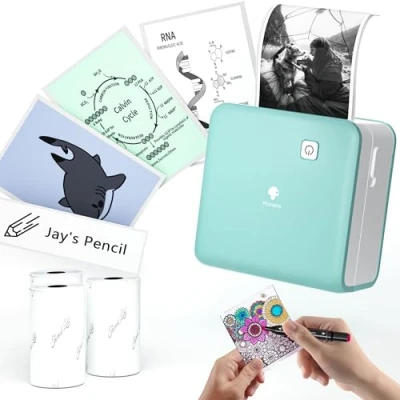 Abbildung von Phomemo Mini Drucker, M02 Pro Tiny Printer 300 DPI Drucker für Smartphone,Taschendrucker Bluetooth Thermodrucker mit 3 Papierrollen, Aufkleberdrucker Studiennotizen, Fotos, Etiketten