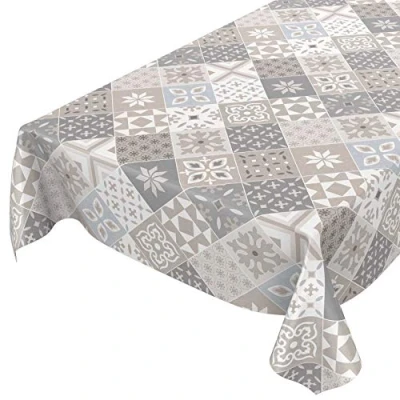 Abbildung von ANRO Tischdecke Wachstuch abwaschbar Wachstuchtischdecke Wachstischdecke Kacheloptik Fliese Beige Grau Blau 240x140cm