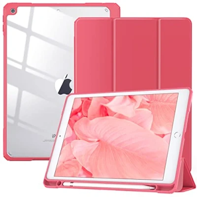 Abbildung von TiMOVO Hülle Kompatibel Mit Neu iPad 9. Gen 2021/iPad 8. 2020/7. 2019 10,2 Zoll, Stifthalter Trifold Ständer Lederhülle Unterstützt Auto Schlaf/Wach Funktion Schutzhülle, Wassermelone Rot