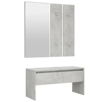 Abbildung von vidaXL Garderobenset, Wandgarderobe mit Bank Spiegel 2 Garderoben, Flurbank viel Stauraum, Garderobe Flurgarderobe, Betongrau Holzwerkstoff