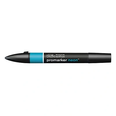 Abbildung von Winsor &amp; Newton 0205407 ProMarker Neon, Professioneller Layoutmarker 2 Spitzen, fein und breit für Zeichnungen, Design Layouts Blau hell Neon
