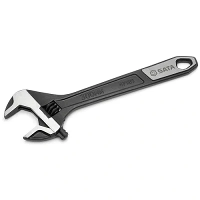 Abbildung von SATA ST47125 Rollgabelschlüssel, Einmaulschlüssel, Englender, Schraubenschlüssel verstellbar und extra breit 12&quot;/300 mm, mit Messskala in mm schwarz oxidierter Oberfläche