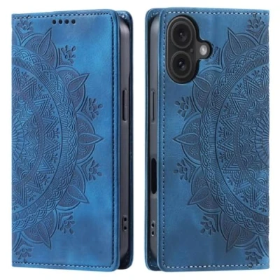 Abbildung von CoverKingz Handyhülle für iPhone 16 Handytasche mit Kartenfach Klapphülle Cover Handy Hülle klappbar Motiv Mandala Blau