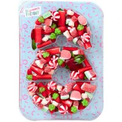 Abbildung von Gommy&#039;s Factory Geburtstag Süßigkeiten Box Nº8 Weingummi Kuchen Kindergeburtstag Lecker und Perfekt Für Jede Feier Birthday Cake Party Number 500g Candy